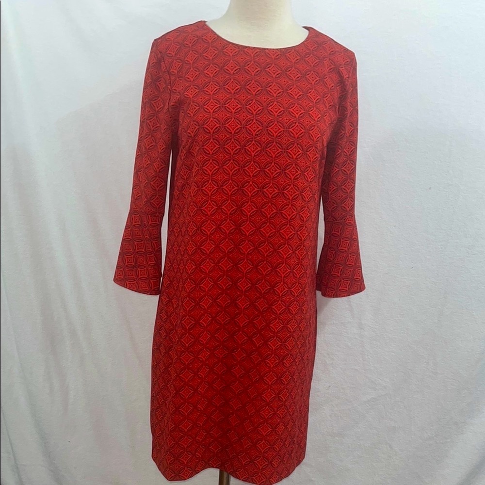 Banana Republic Red Geometric 3/4 Sleeve Dress